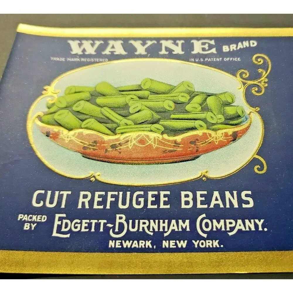 Vintage Wayne Brand Cut Beans Edgett Burnham Co New York 1940s‎ Can Label Z2
